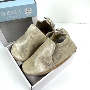 NIB Robeez Soft Soles Pretty Pearl Gold Metallic Bow Crib Shoe 18-24 Months Baby